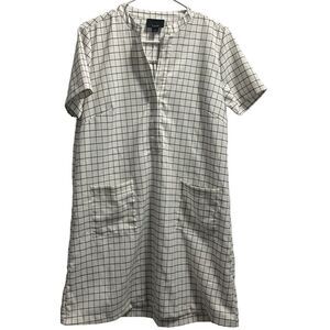 Women’s Black & White Abstract Window Pane Shift Dress with front Pockets Size M